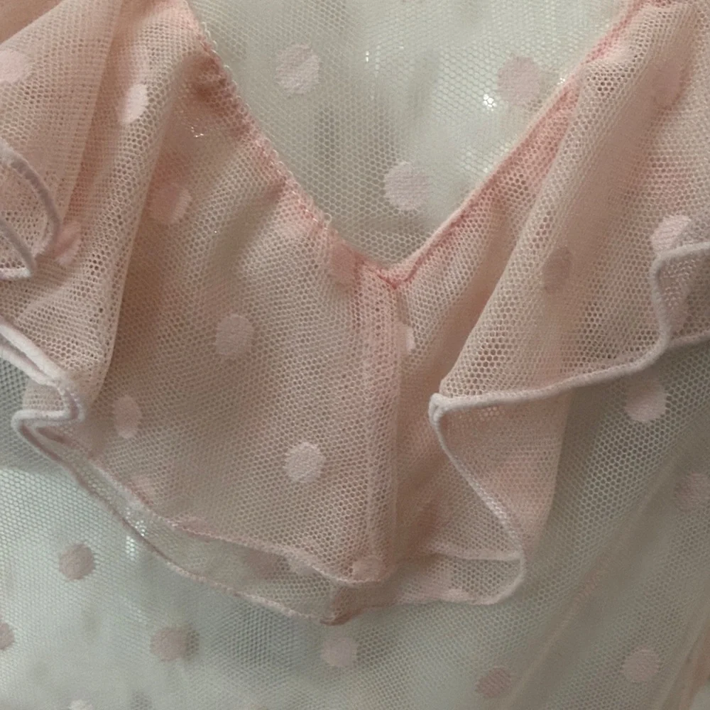 Sheer Pink Polka Dot Ruffle Blouse from Free People - Picture 3 of 7